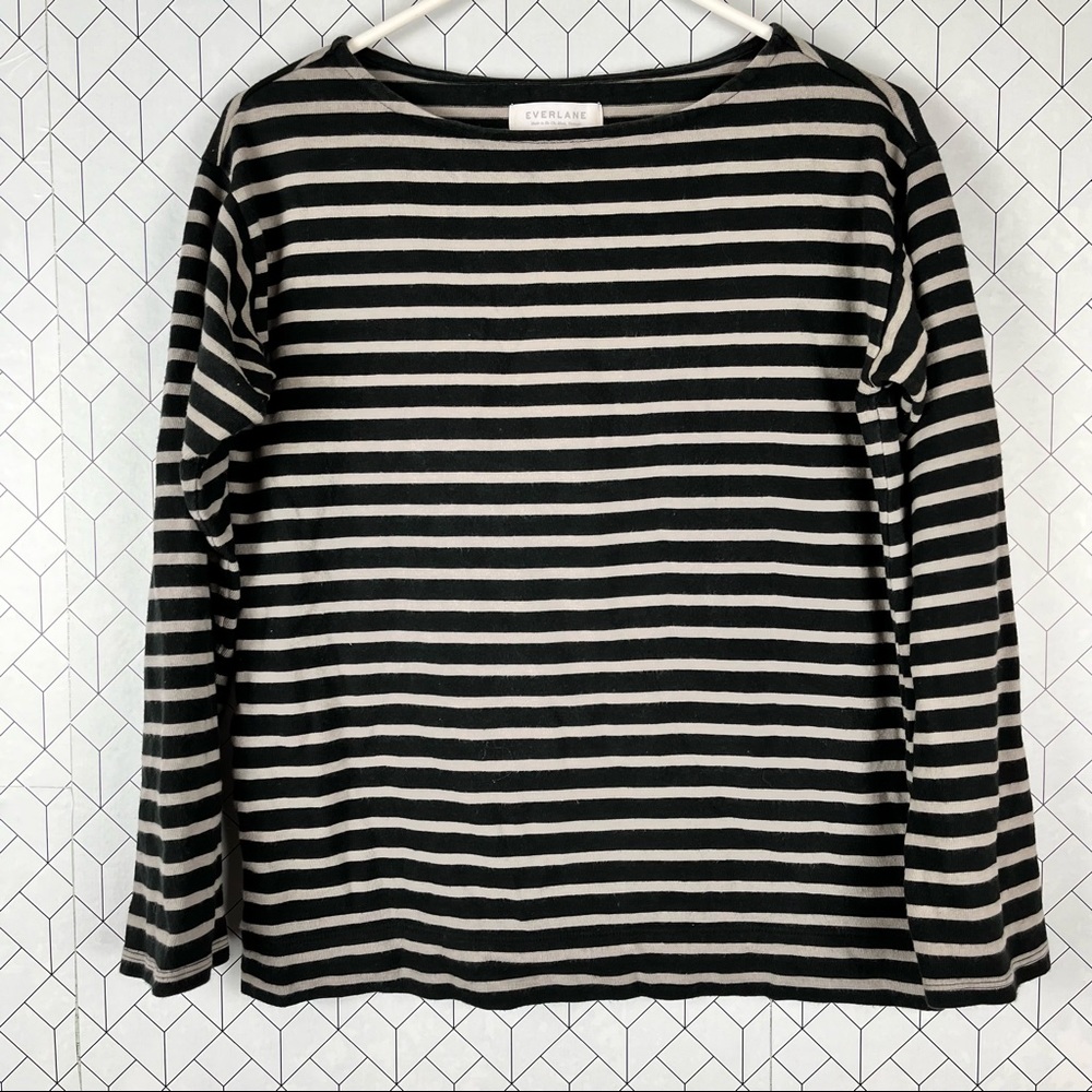 Everlane Heavyweight Boat Neck Stripe Long Sleeve Tee